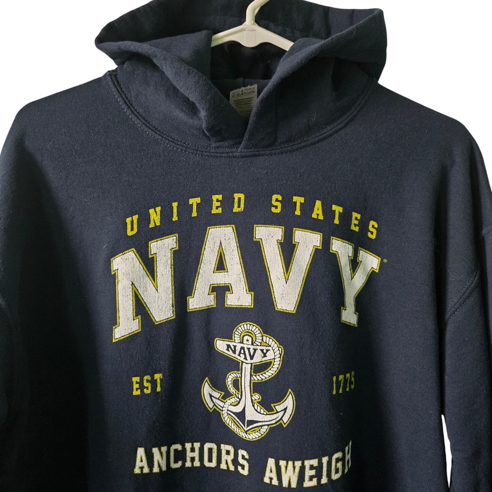 Gildan US Navy Mens Medium Hoodie Navy Blue Cotton Blend Anchors Aweigh Pullover